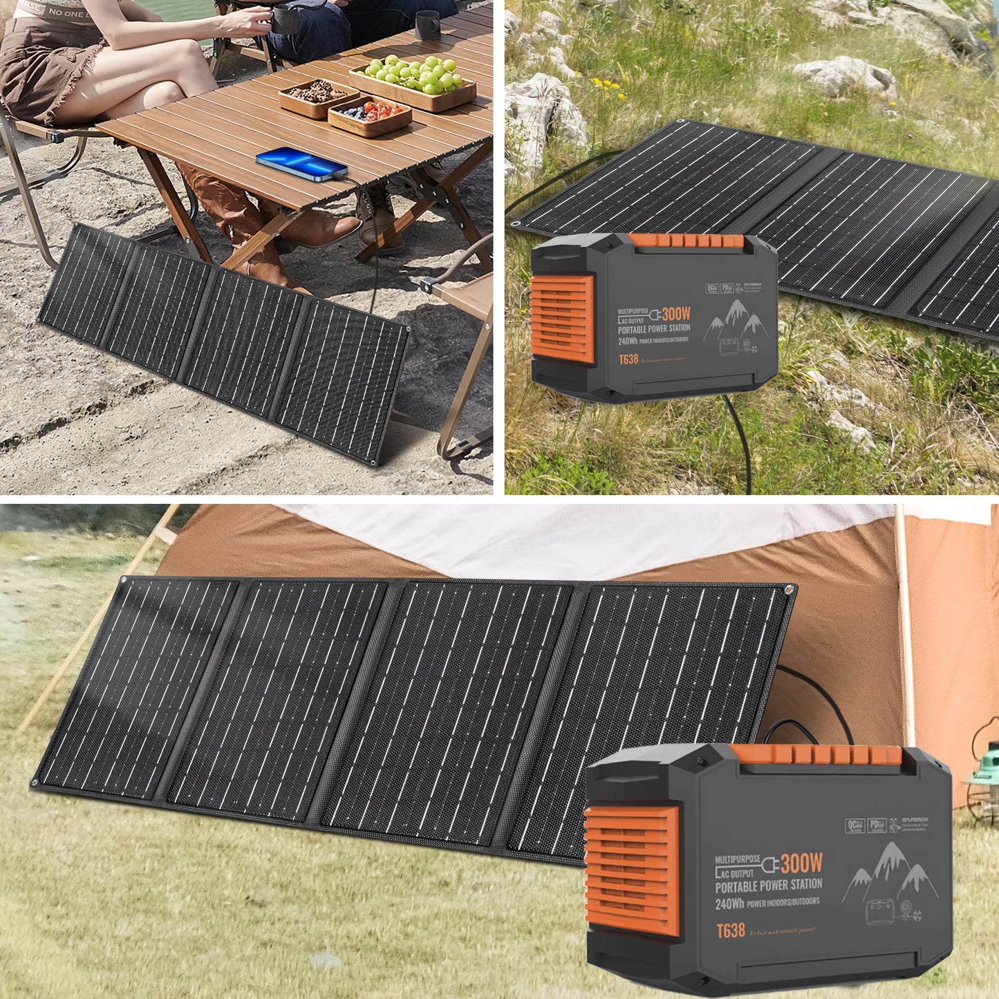 Portable Power Station 237/111/88/83Wh With 60/40/30/21W Solar Panels With AC Outlet 110V(3*USB A, 2*USB C, 2*AC, 2*DC) Solar Generator For Travel Home Emergency Hurricaneth