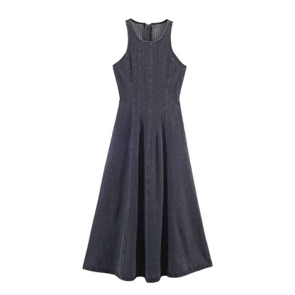 Chic Stripe Sleeveless Denim Dress for Women Dress