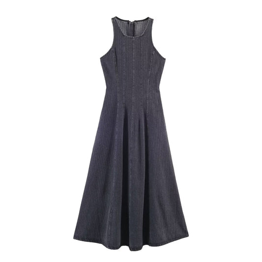 Chic Stripe Sleeveless Denim Dress for Women Dress