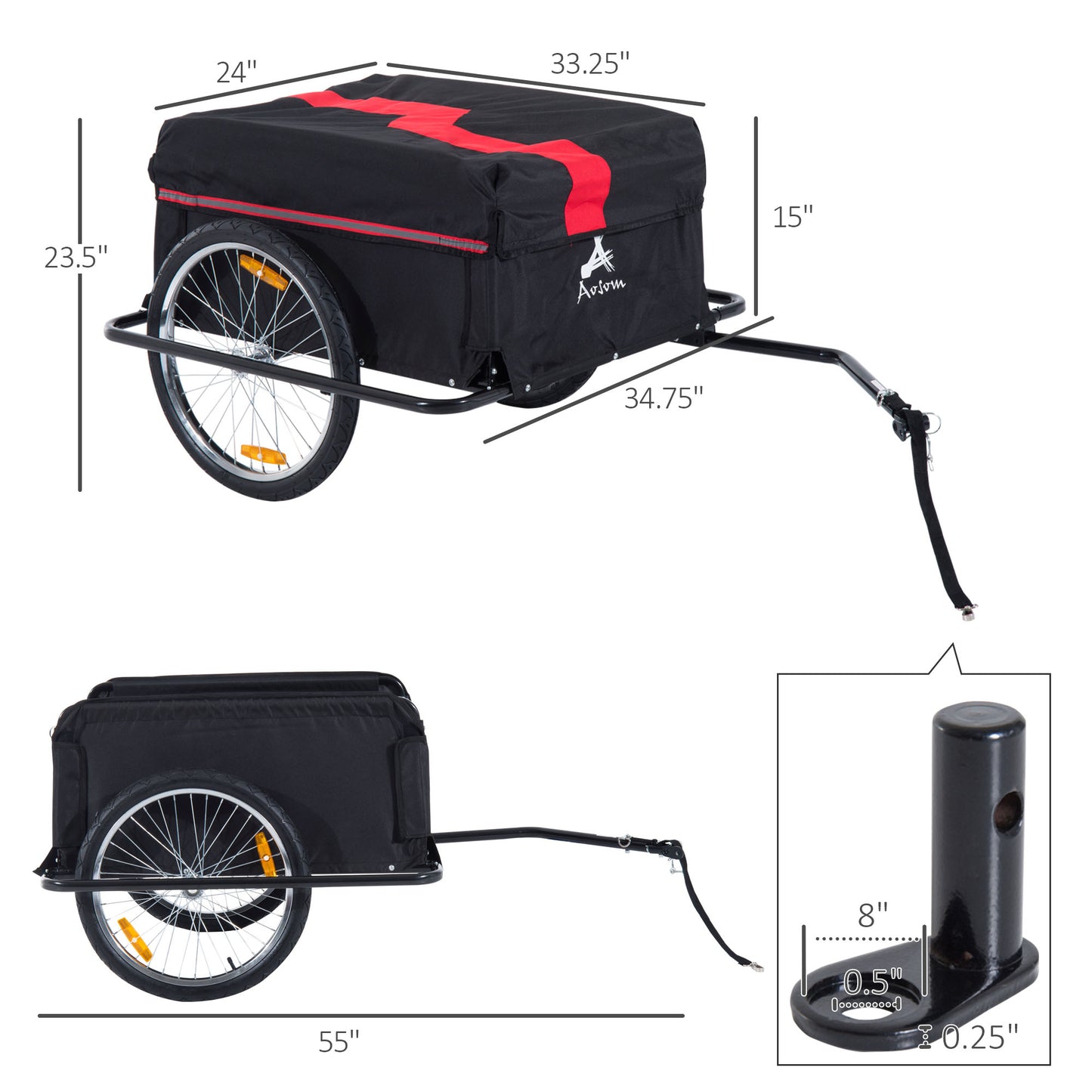 Steel Frame Bicycle Bike Cargo Trailer Luggage Cart Carrier For Shopping - Red