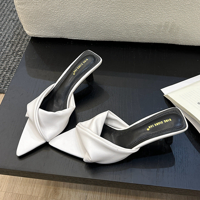 Hlieny Fashion Pointed Toe Denim Mule Slippers Woman Brand Design Kitten Heel Sandals Ladies Elegant Shallow Dress Slide Shoes