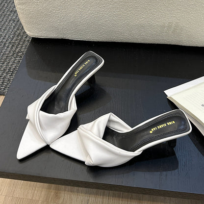 Hlieny Fashion Pointed Toe Denim Mule Slippers Woman Brand Design Kitten Heel Sandals Ladies Elegant Shallow Dress Slide Shoes