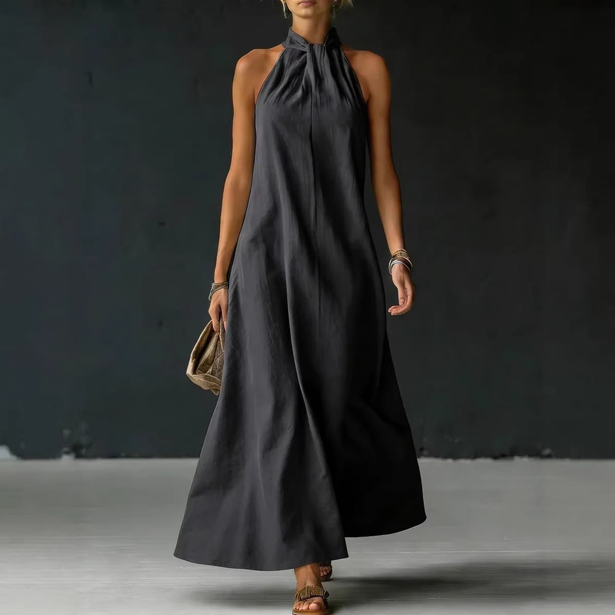 Women's Off-Shoulder Sleeveless Cross-Strap Dress