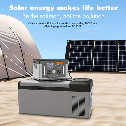 Portable Solar Generator 700W Power Station Battery Powered Generator With 2x 700W AC Outlets (Peak 2400w), PD 60W Type-C Ports600W, Fast Charging Power Bank For Outdoor Camping, Vehicle Emergency, Electric Backup (Solar Pane