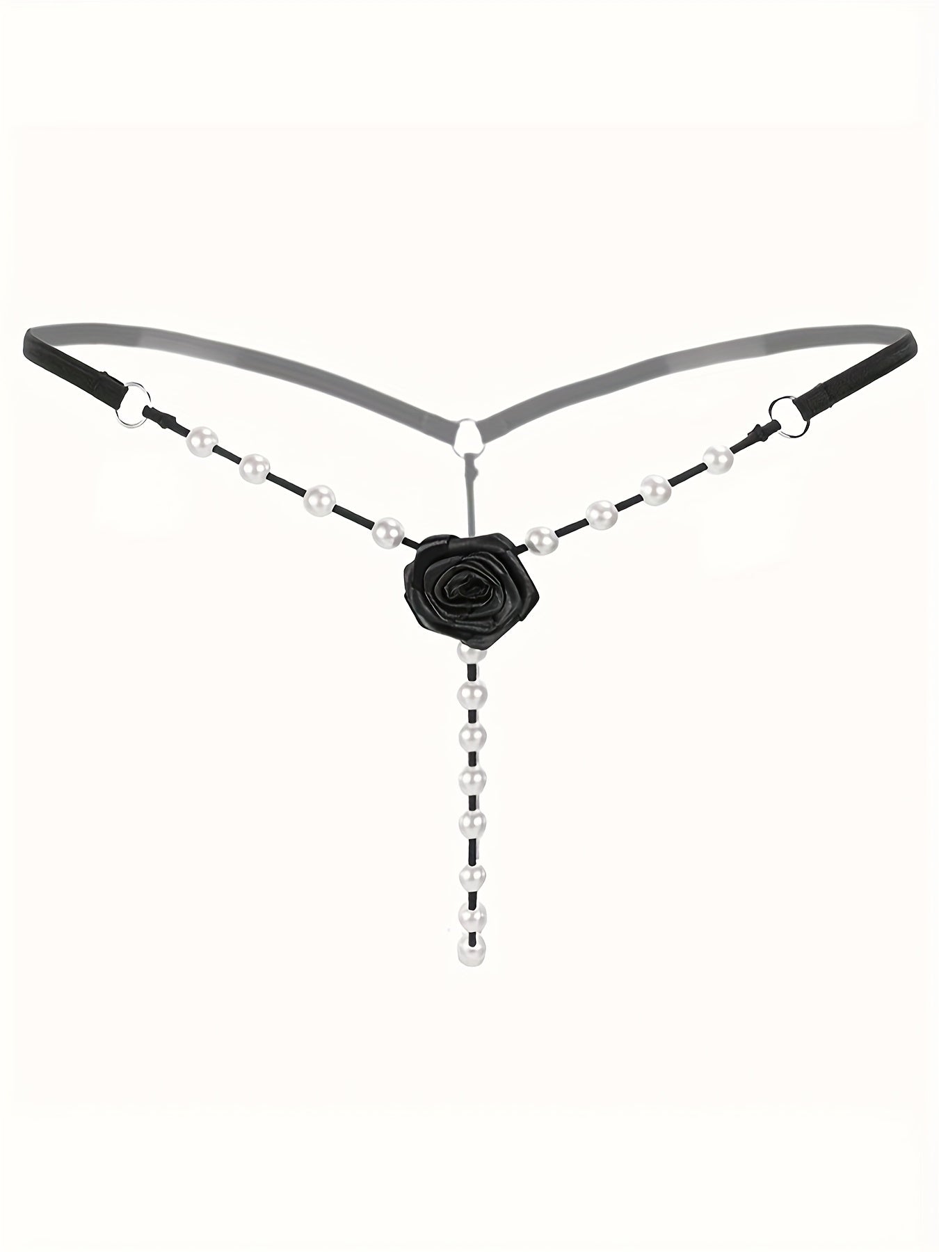 4 Pcs Seductive Lace Thongs - Sultry Low-Rise, Daring Open Crotch, Ultra-Sheer G-String with Delicate Pendant Pearl Accent - Designed for Women, Exquisite Sexy Lingerie and Intimate Underwear