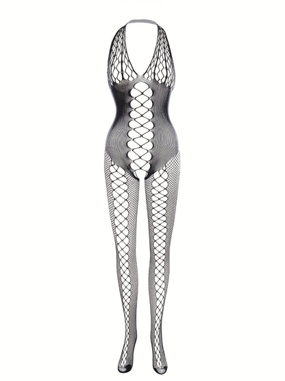 4 sets Sexy Fishnet Bodystocking with Open Crotch and Jacquard Design - Women's Lingerie and Underwear