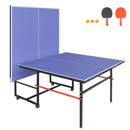8ft Mid-Size Table Tennis Table Foldable & Portable Ping Pong Table Set For Indoor Games With Net, 2 Table Tennis Paddles And 3 Balls