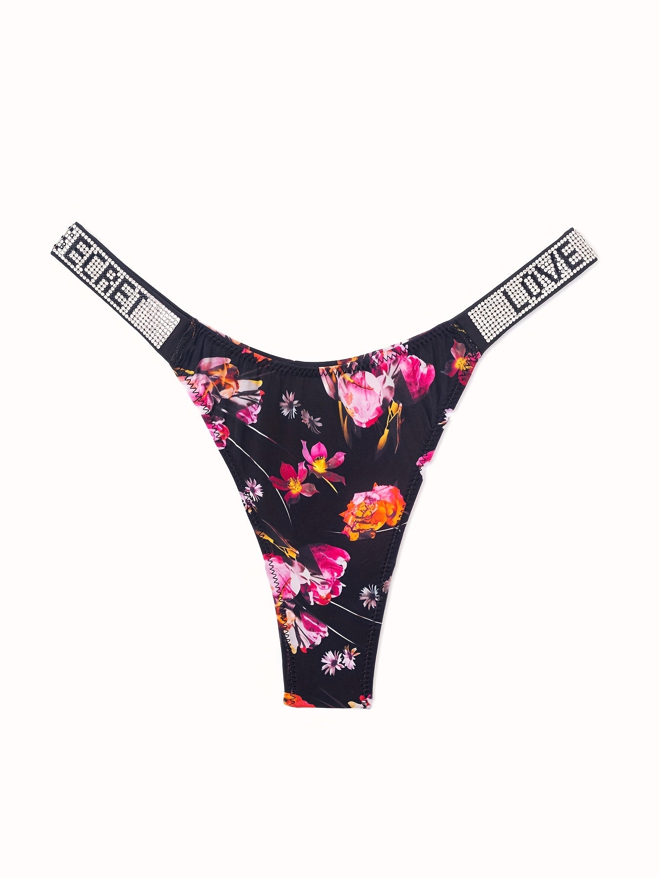 6pcs Rhinestone Letter Low Waist Stretchy Women's Sports Panties, Lingerie & Underwear