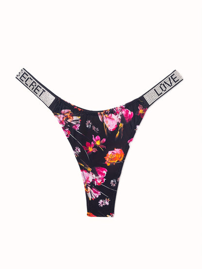 6pcs Rhinestone Letter Low Waist Stretchy Women's Sports Panties, Lingerie & Underwear