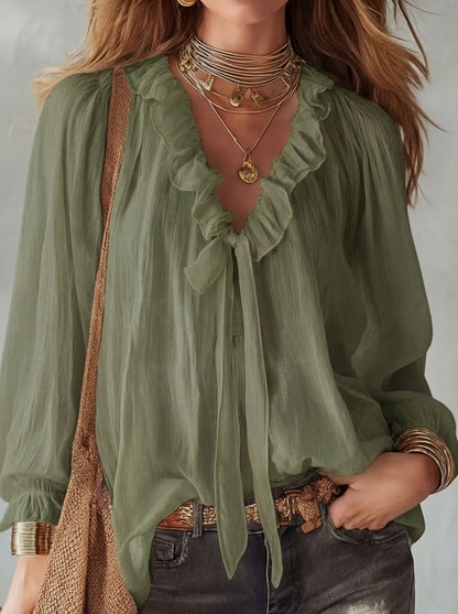 Fashionable V-neck Loose-fit Shirt Top