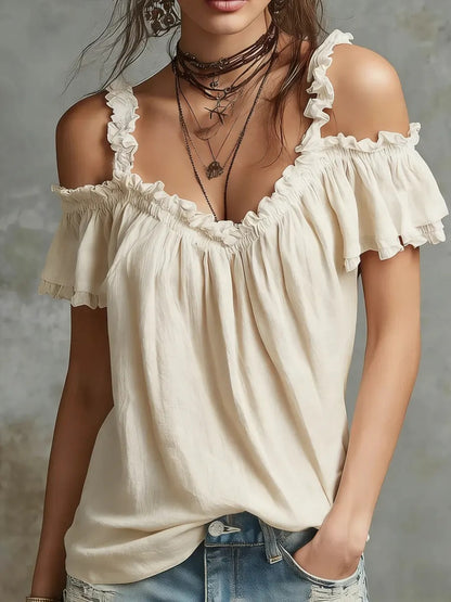 Cotton-linen Lotus-leaf Collar Casual Camisole