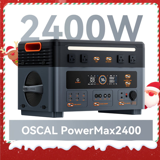 OSCAL Portable Power Station PowerMax 2400, 1872Wh LiFePO4 Battery, Full Charge In 1.5 Hr, 100W USB-C PD Output, 2400W(4800W Peak) Solar Generator With HD Stereo Speakers For Outdoor Camping, RV Travel, Emergency, Home Backup