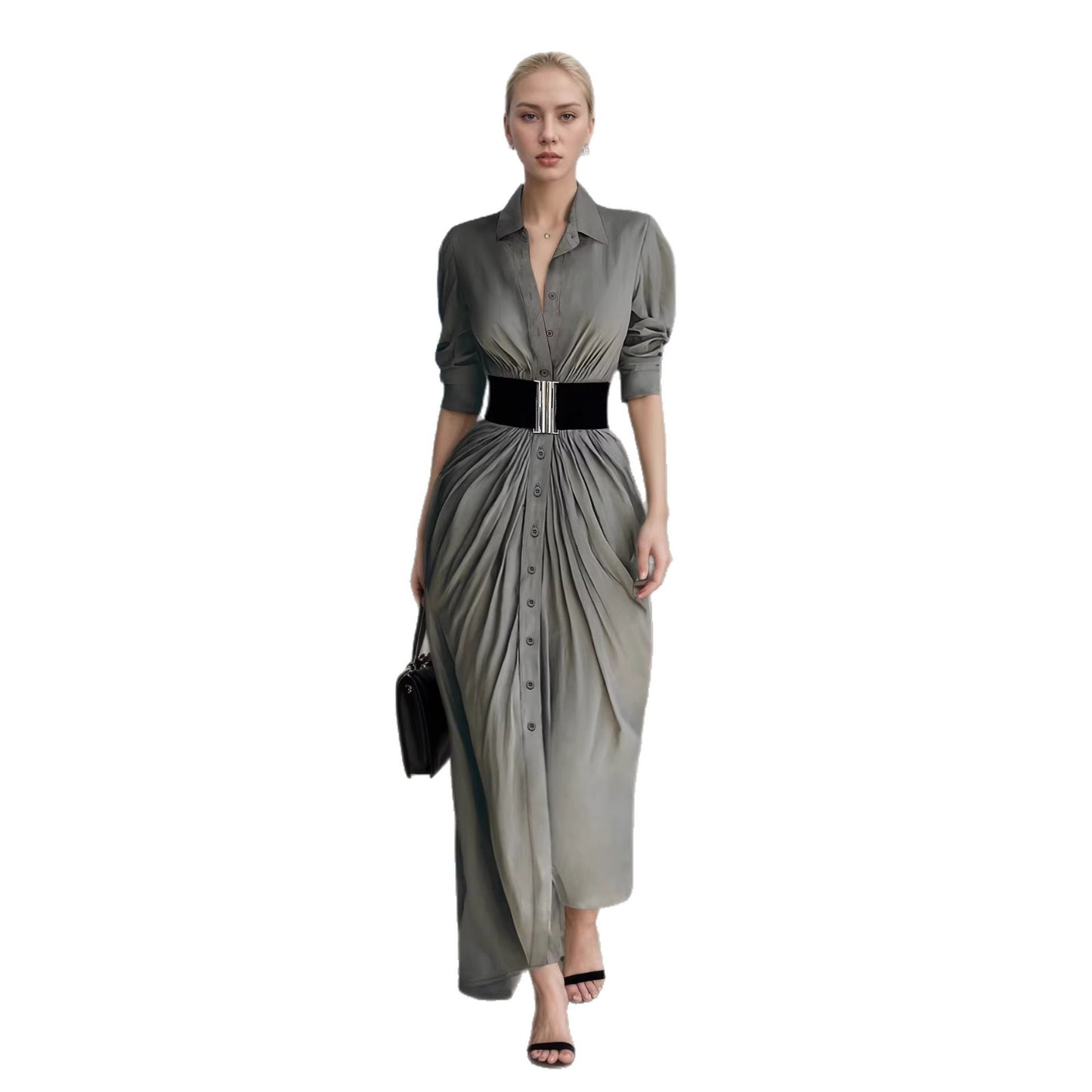 Collar breasted shirt dress with waistband dress
