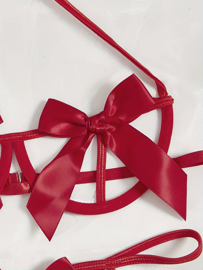 Seductive Lingerie Set - Alluring Halter Neck Strappy Bra with Adjustable Straps, Sultry Cut Out Thong with Revealing Design - Designed for Women, Exuding Sensuality and Confidence, Luxurious Lingerie for Intimate Moments, Co