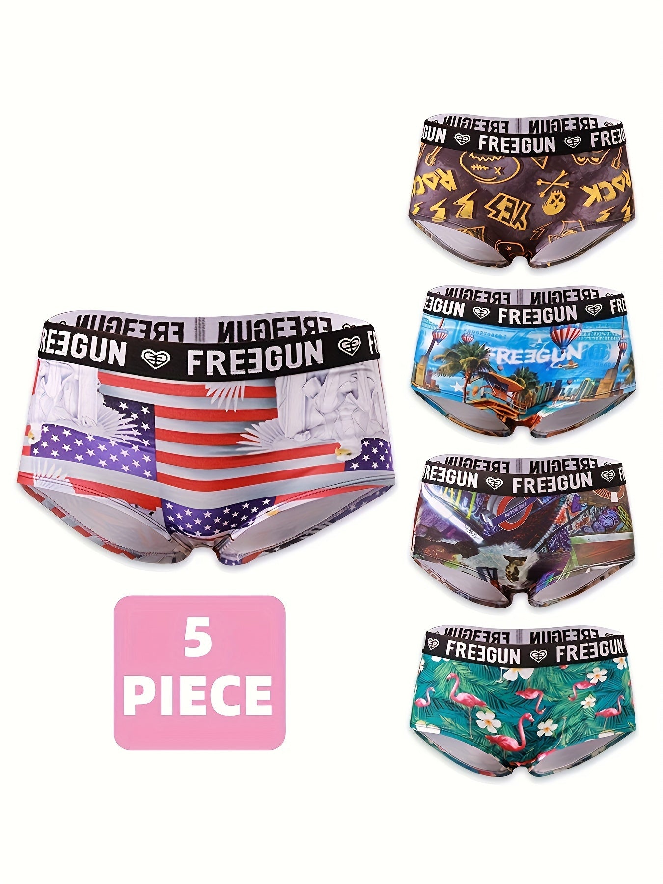 5pcs Soft & Comfortable Cartoon Print Boy Shorts - Women's Lingerie & Underwear with Cute Designs, Breathable Fabric, and Relaxing Fit for Everyday Wear