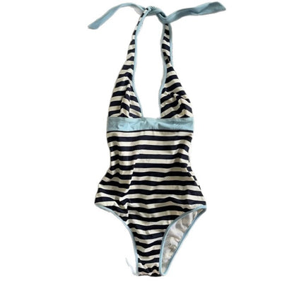 Striped Triangle Cup Bra Set Simple and Versatile with Padded Fixed Cup Backless Underwear for Women