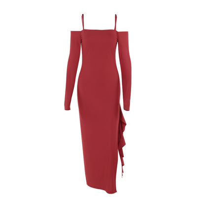 One shoulder dress with slit dress for women