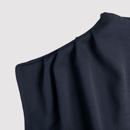 Solid-color High-neck One-sided Ruched Sleeveless Dress