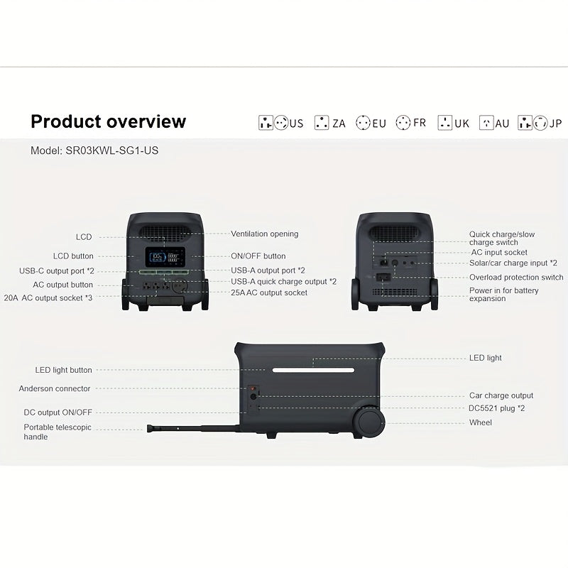 Advanced 3000W/1000W Solar Generator with Smart APP & Frequency Tracking - 1.6Hr Rapid Charge, LiFePO4 Battery for 10-Year Service, 30dB Ultra-Quiet Portable Power