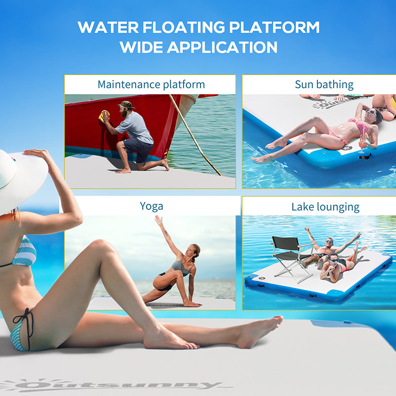 10 x 7ft Water Inflatable Floating Dock, Inflatable Platform Island, Large Floating Mat Raft with Air Pump & Backpack, for Pool, Beach, Ocean, White