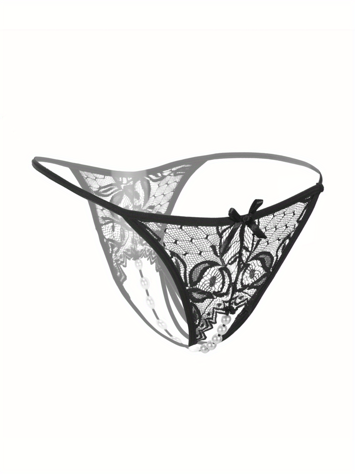 Sexy Floral Lace Thongs - Comfortable Women's Lingerie with Faux Pearl Detail, Open Crotch, and Elegant Design for a Confident You