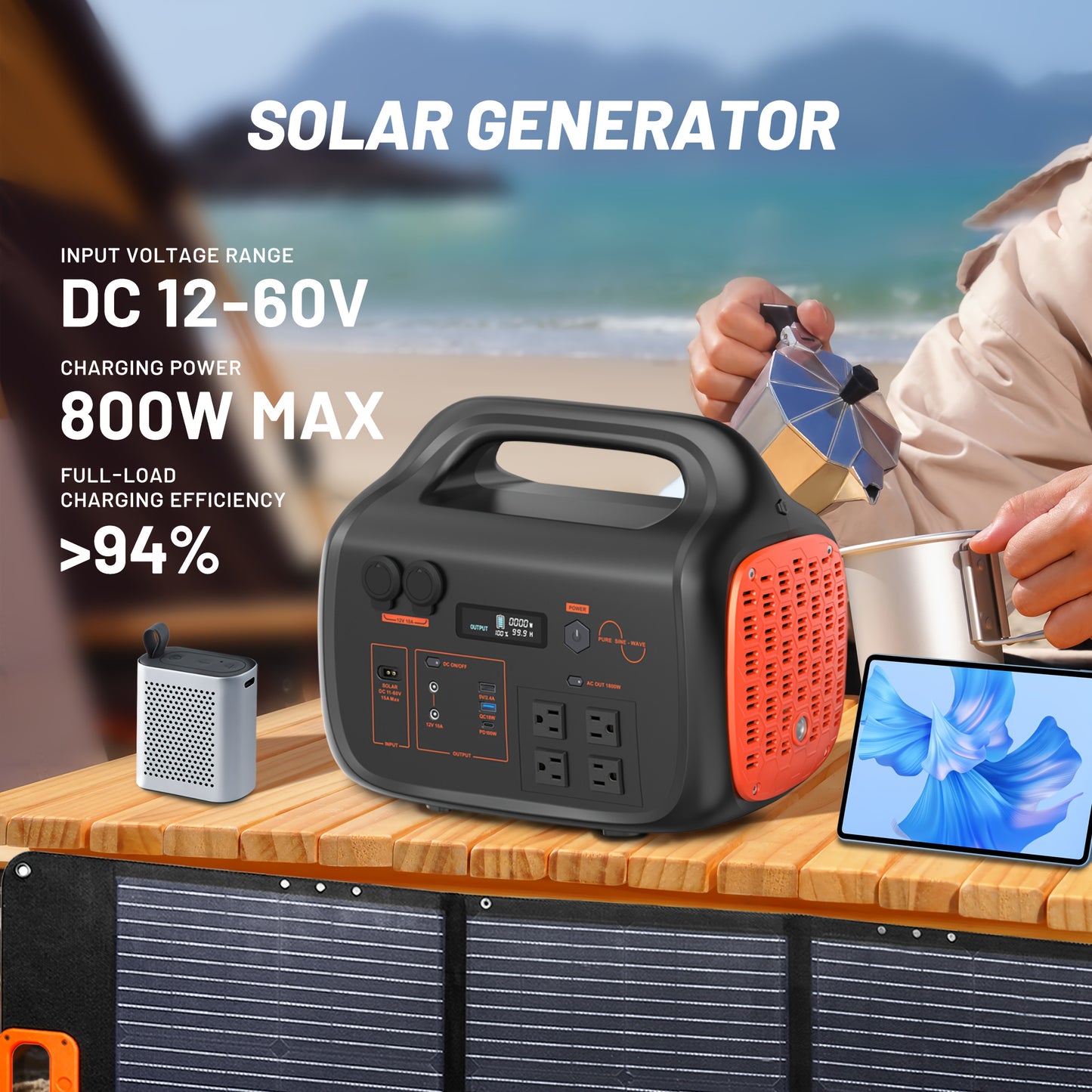 INNOVATIVE LIFE 1800W/1024Wh Portable Power Station With 200W Solar Panel, UPS Function, 1024Wh LiFePO4 Battery, UPS Function For Emergency, Power Bank For Camping Solar Generator, Pure Sine Wave, 1.2 Hour Fast Full Charge