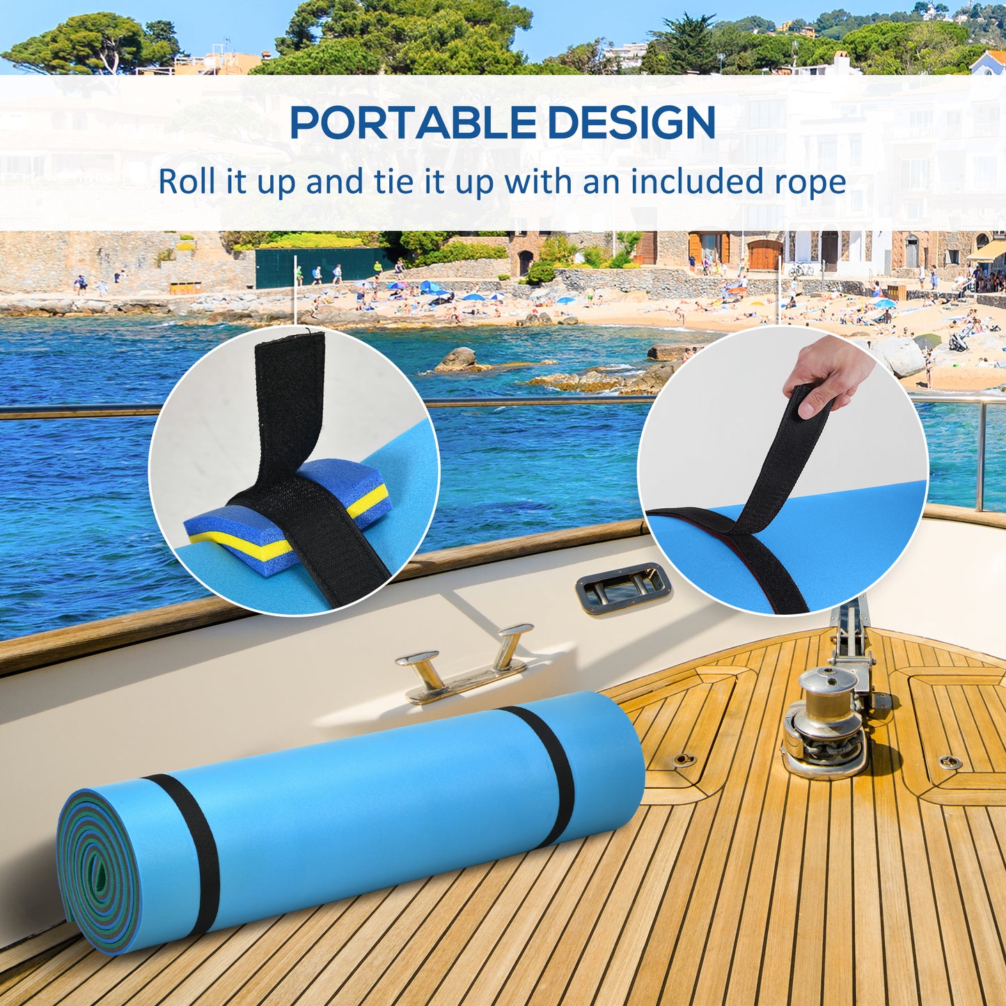12' x 5' Lily Pad Floating Mat with Cup Holder Table, 3-Layer Portable Roll-Up Water Mat Float Dock for 2-3 People, on Lake, River, Beach, Swimming Pool, Green