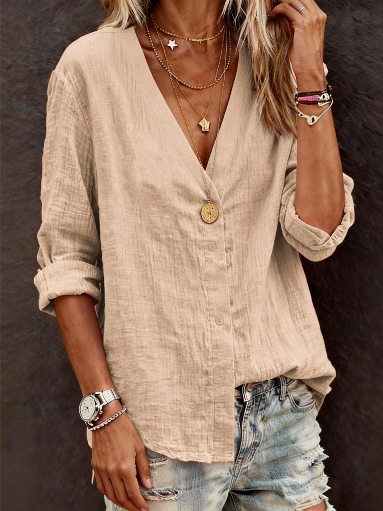 Casual Long-Sleeve V-Neck Regular Cardigan Multi-Colored Womens Top Shirt
