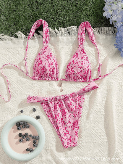 Elegant Printed Tie-up Bikini Set for Women, Fashionable Two-Piece Swimwear for Summer Beach Wear