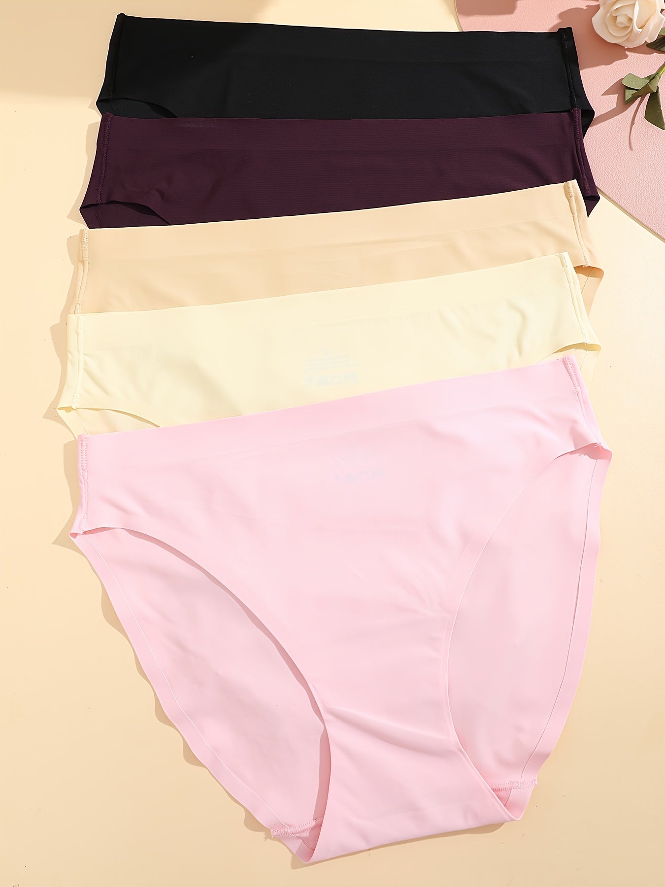 5pcs Seamless Solid Briefs, Comfy & Breathable Stretchy Intimates Panties, Women's Lingerie & Underwear