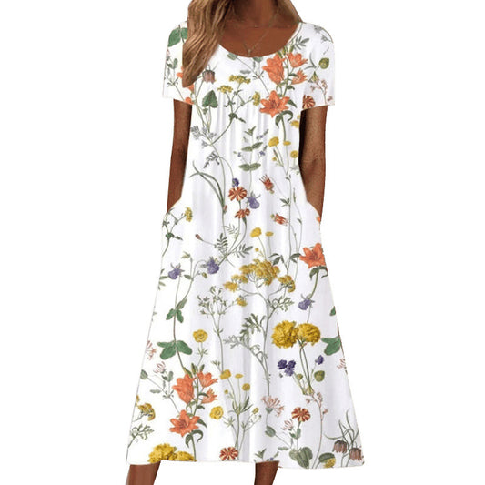 Short Sleeve Printed Dress Bohemian Long Dress