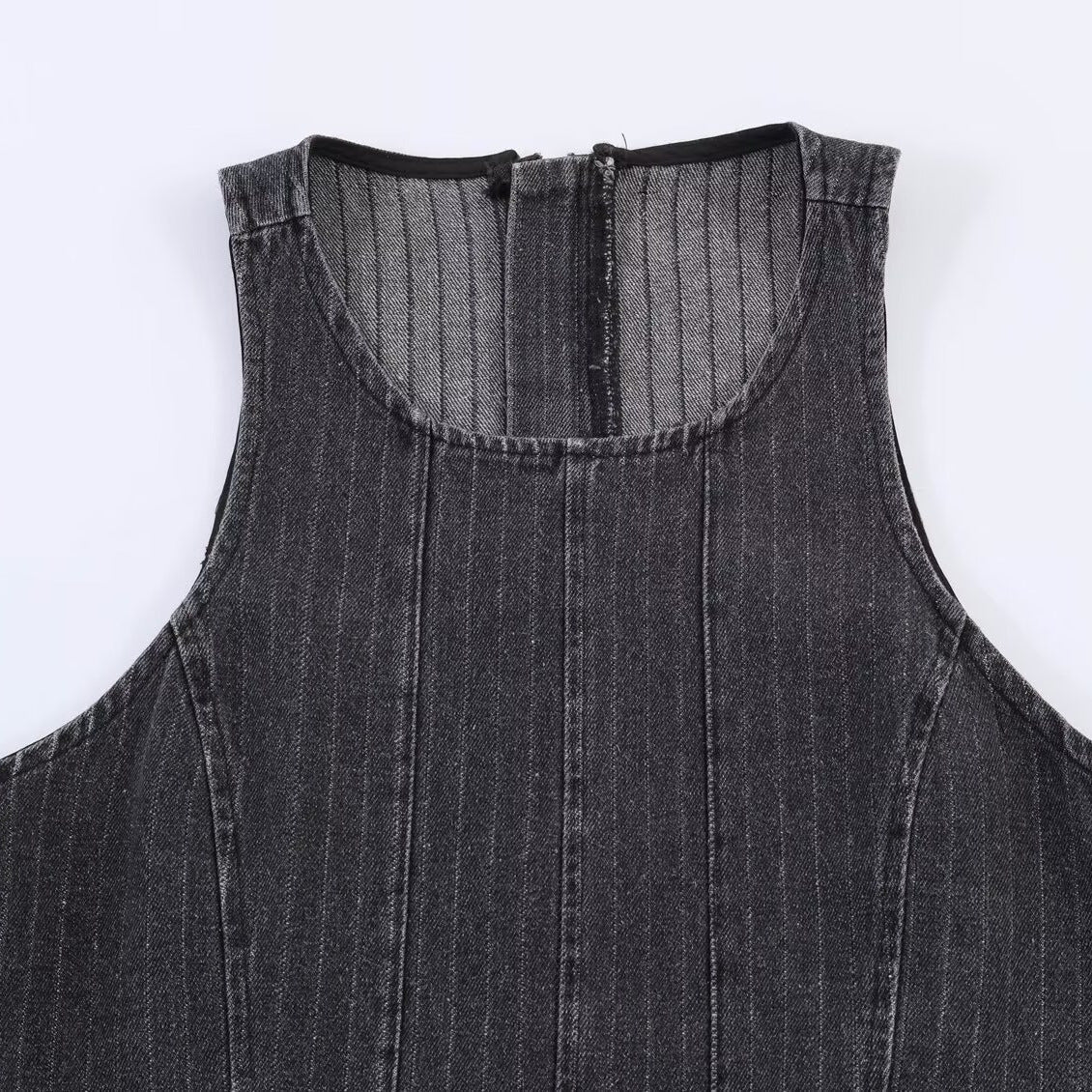 Chic Stripe Sleeveless Denim Dress for Women Dress