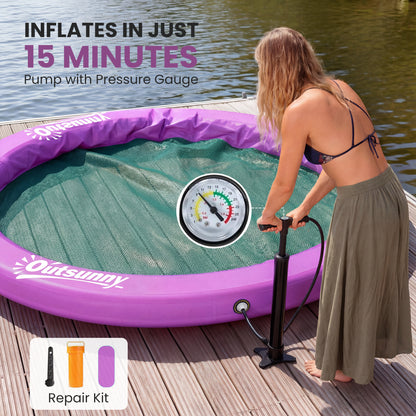 8FT Inflatable Water Hammock Floating Ring, Inflatable Floating Dock Platform for for Lakes, Pools, Oceans, Purple