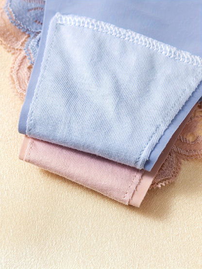 6pcs Contrast Lace Briefs, Comfy & Seamless Scallop Trim Intimates Panties, Women's Lingerie & Underwear