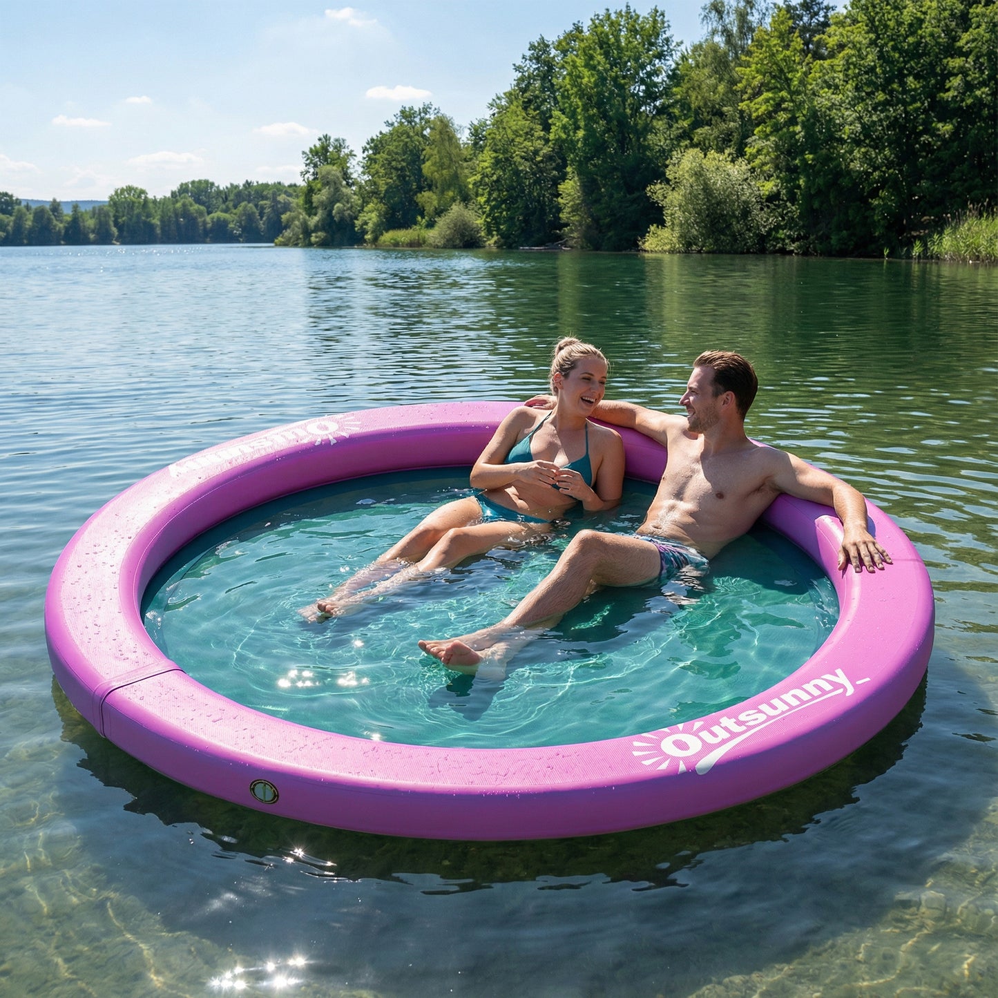 8FT Inflatable Water Hammock Floating Ring, Inflatable Floating Dock Platform for for Lakes, Pools, Oceans, Purple