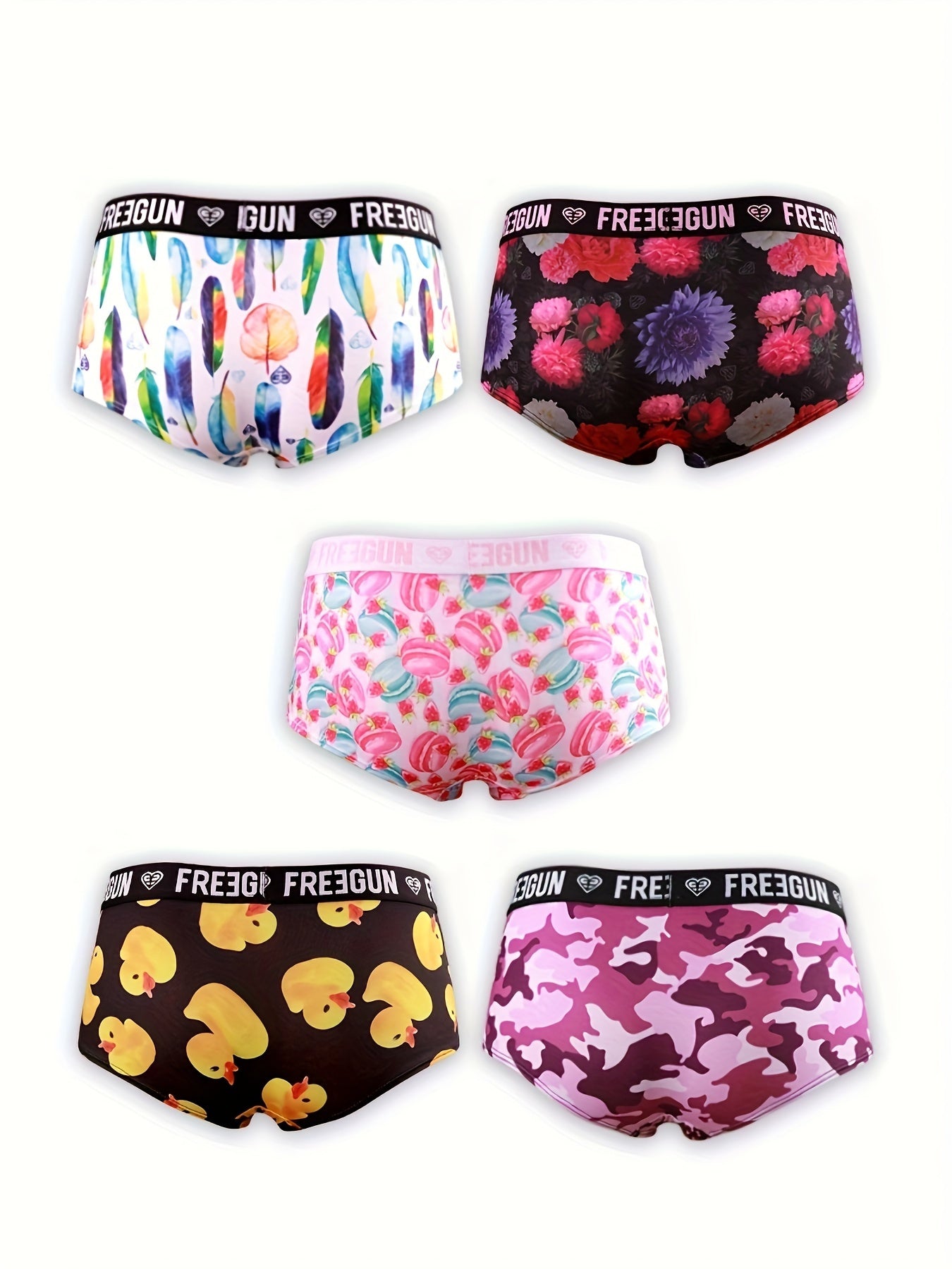 5pcs Soft & Comfortable Cartoon Print Boy Shorts - Women's Lingerie & Underwear with Cute Designs, Breathable Fabric, and Relaxing Fit for Everyday Wear