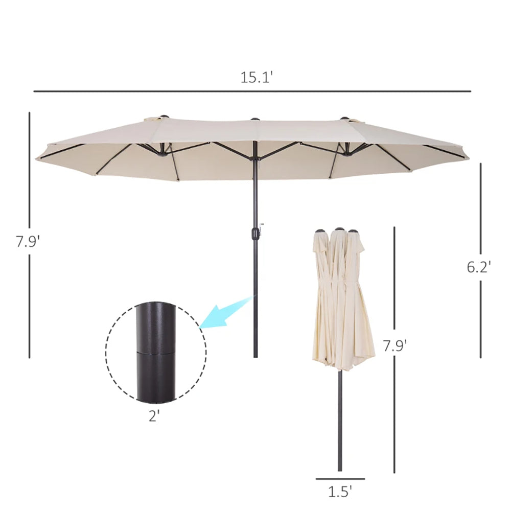 15ft Patio Umbrella Double-Sided Outdoor Market Extra Large Umbrella With Crank Handle For Deck, Lawn, Backyard And Pool, Cream White