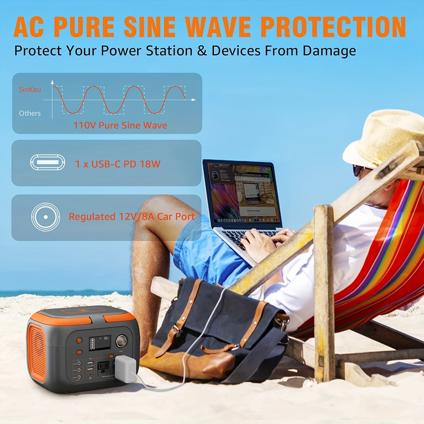 Portable Power Station 300W Solar Generator (Solar Panel Not Included), High-Capacity Battery Pack, 110V Pure Sine Wave AC Outlet, DC USB Mobile Power Supply for Camping, RV Trips, CPAP Machines, and Hurricanes, Outdoor Energ