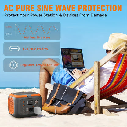 Portable Power Station 300W Solar Generator (Solar Panel Not Included), High-Capacity Battery Pack, 110V Pure Sine Wave AC Outlet, DC USB Mobile Power Supply for Camping, RV Trips, CPAP Machines, and Hurricanes, Outdoor Energ