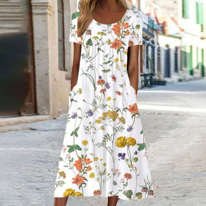 Short Sleeve Printed Dress Bohemian Long Dress