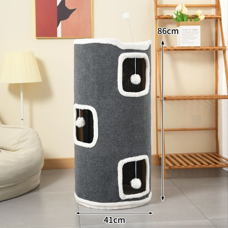 Cat Climbing Frame Scratching Post Nest Semi-enclosed Square Tree Hole Pet Cat Villa All-season Warm Cat House Wholesale