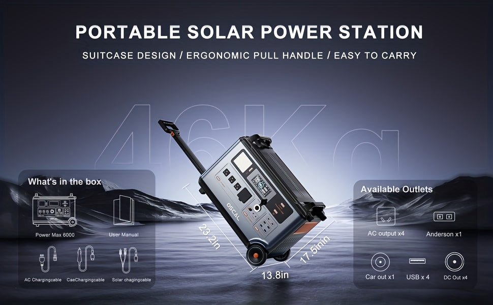Blackview OSCAL PowerMax 6000 Solar Generator with 400W Solar Panel | 120V/240V 3600Wh Power Station, 6000W AC Outlets (7200W Peak), 2200W AC Charging/2400W Solar Charging, Emergency for Home, Battery Backup, Bonus 3