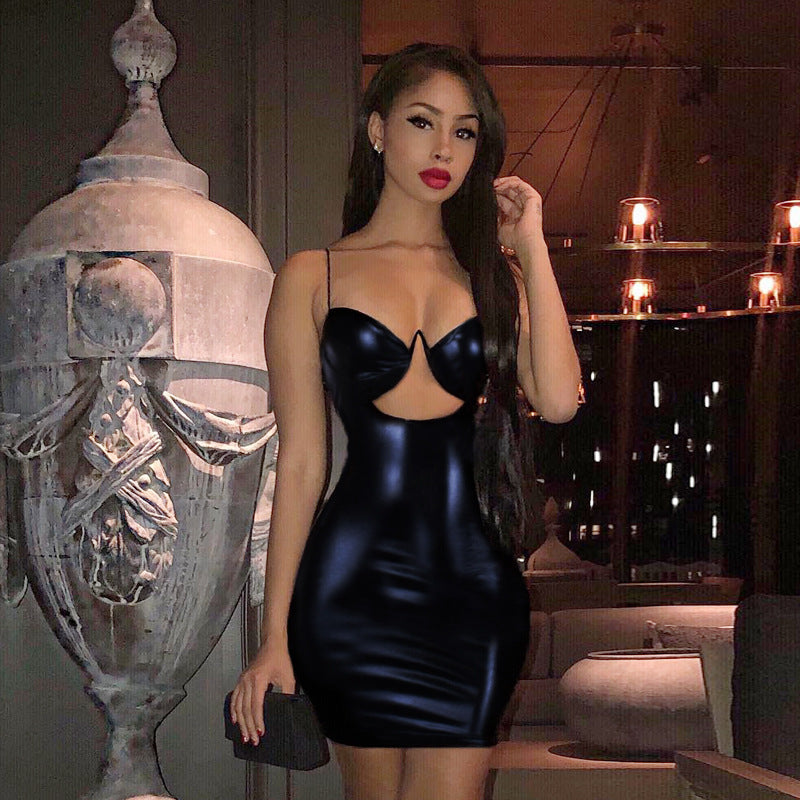 Butt hugging PU leather women's dress dress
