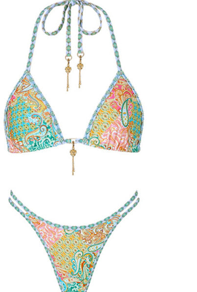 Print Halter Tie-Up Two-Piece Swimsuit Women's Sexy Bikini Beach Set
