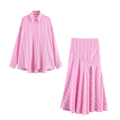 Style Striped Shirt Dress Mid-Length Dress