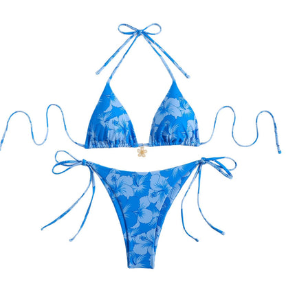 Sexy Reversible Bikini with Print and Neck Tie Women's Swimsuit