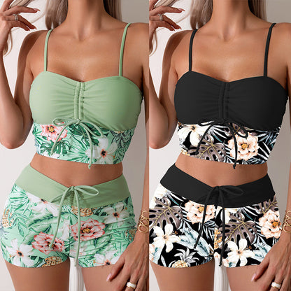 Fashion Printed Drawstring Bikini Swimsuit For Women