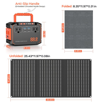 Portable Power Station 237/111/88/83Wh With 60/40/30/21W Solar Panels With AC Outlet 110V(3*USB A, 2*USB C, 2*AC, 2*DC) Solar Generator For Travel Home Emergency Hurricaneth