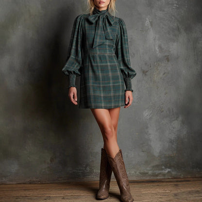 Four-season Vintage Plaid Dress