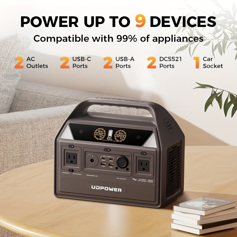 UDPOWER Portable Solar Generator - 1200W, 800W, 400W Options, AC Outlet, 2 DC & 3 USB Ports, Backup Battery for Outdoor Trips, Camping & Emergency, Outdoor Power Station | Modern Power Station | Durable Power Source, Portable
